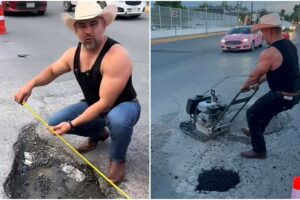 ⁠Influencer se vuelve viral en TikTok por reparar baches en Nuevo León y usuarios lo invitan a CDMX