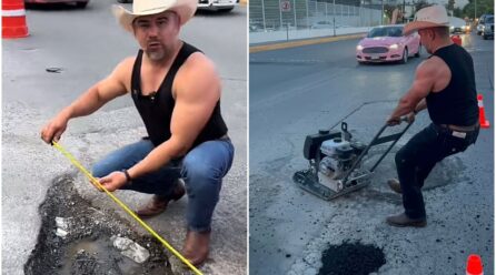 ⁠Influencer se vuelve viral en TikTok por reparar baches en Nuevo León y usuarios lo invitan a CDMX