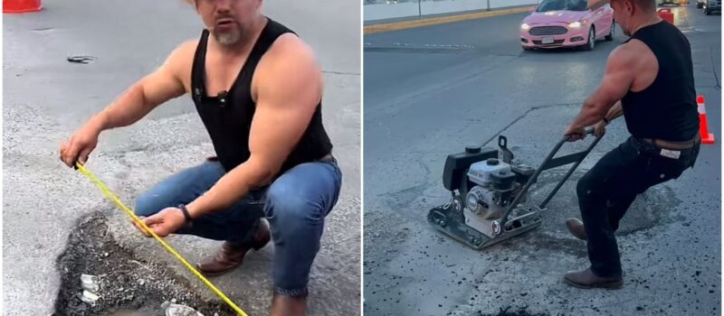 ⁠Influencer se vuelve viral en TikTok por reparar baches en Nuevo León y usuarios lo invitan a CDMX