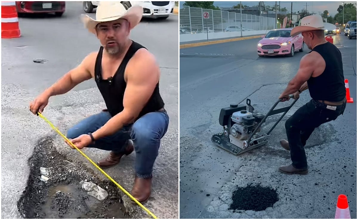 ⁠Influencer se vuelve viral en TikTok por reparar baches en Nuevo León y usuarios lo invitan a CDMX