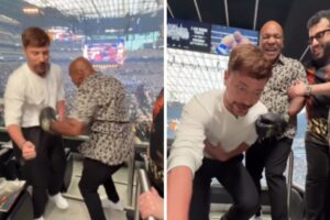 MrBeast es derribado tras recibir fuerte golpe de Mike Tyson durante pelea del Canelo Álvarez