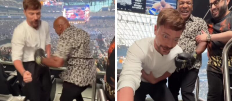 MrBeast es derribado tras recibir fuerte golpe de Mike Tyson durante pelea del Canelo Álvarez