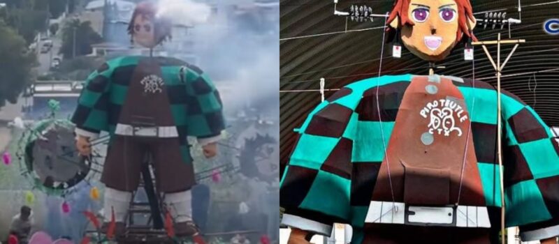 Personaje de Demon Slayer protagoniza quema de castillo pirotécnico en Puebla; video se viraliza en redes
