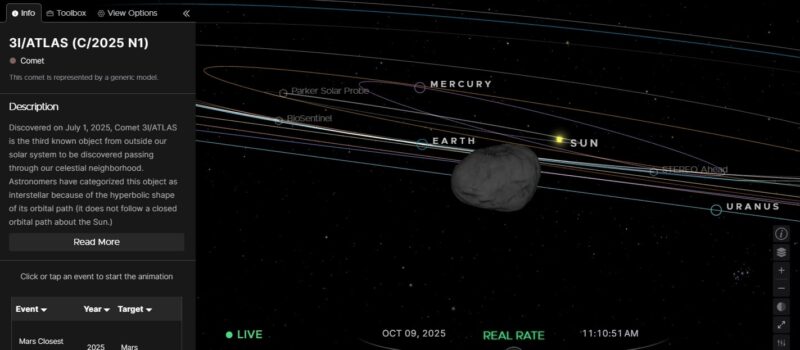 Cometa 3I/ATLAS: sigue EN VIVO la trayectoria del objeto interestelar que tiene en alerta a la Tierra